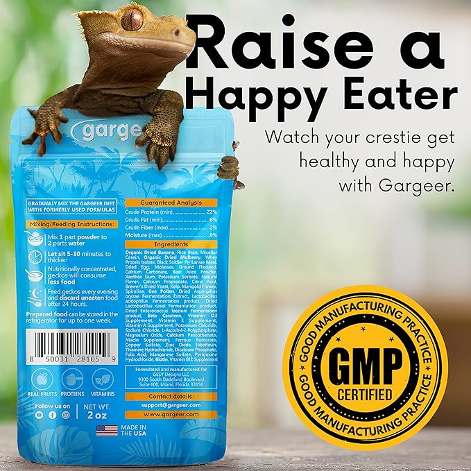 2oz Complete Crested Gecko Food Diet. Premium Mix, Ready to Use Freshly Made Powder. Unique Formula, Developed & Made in The USA. Enjoy! (Mulberry + Insects Protein)