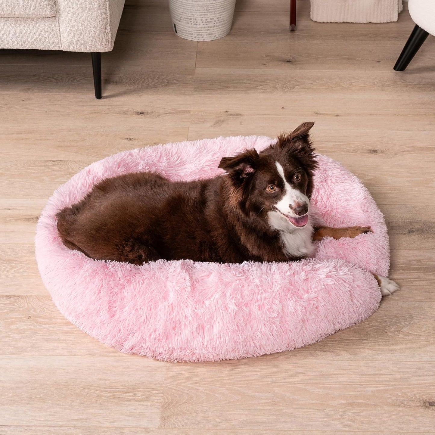 PetAmi Calming Dog Bed for Small Medium Dog Cat, Round Donut Dog Bed Washable, Fluffy Faux Fur Plush Cuddler Pet Kitten Cushion Bed, Anti-Slip, Fits up to 45 lbs, 30 inch, Pink
