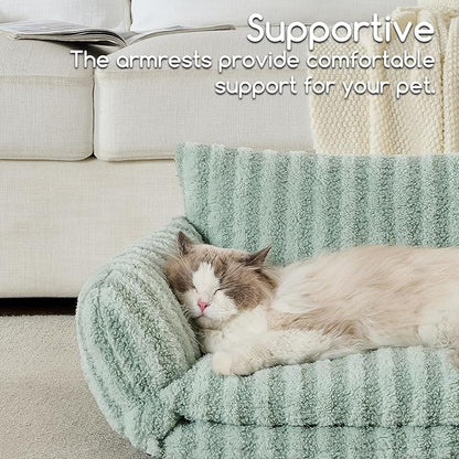 Hollypet Cat Bed Fluffy Plush Mutifuctional Double-Layer Soft Pet Couch Orthopedic Sofa Nest Beds for Small Cats and Dogs, Light Green (25x20x13 inch)