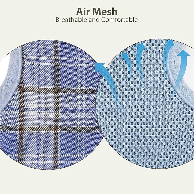 AIITLE Breathable Rabbit Harness and Leash Set - Plaid Pattern Padded Vest with Magic Tape Design, Dual D-Rings, Adjustable for Small Animal Pets, Indoor Outdoor Training Camping, Blue M