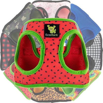 EcoBark Step in Dog Harness - Eco-Friendly Small & Mediuim Breed Dog Harnesses for XS and Small Dogs - Reflective and Adjustable Mini Body Halter Vest - Soft Mesh Toy Breed Harness (Watermelon, Large)