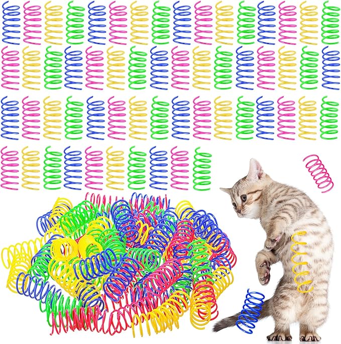 Yunsailing 300 Pcs Cat Spring Toy Cat Spiral Toys Interactive for Indoor Colorful Plastic Springs Coil for Kitten Hunting Swatting Biting