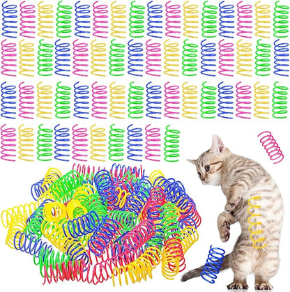 Yunsailing 300 Pcs Cat Spring Toy Cat Spiral Toys Interactive for Indoor Colorful Plastic Springs Coil for Kitten Hunting Swatting Biting