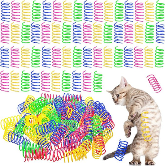 Yunsailing 300 Pcs Cat Spring Toy Cat Spiral Toys Interactive for Indoor Colorful Plastic Springs Coil for Kitten Hunting Swatting Biting