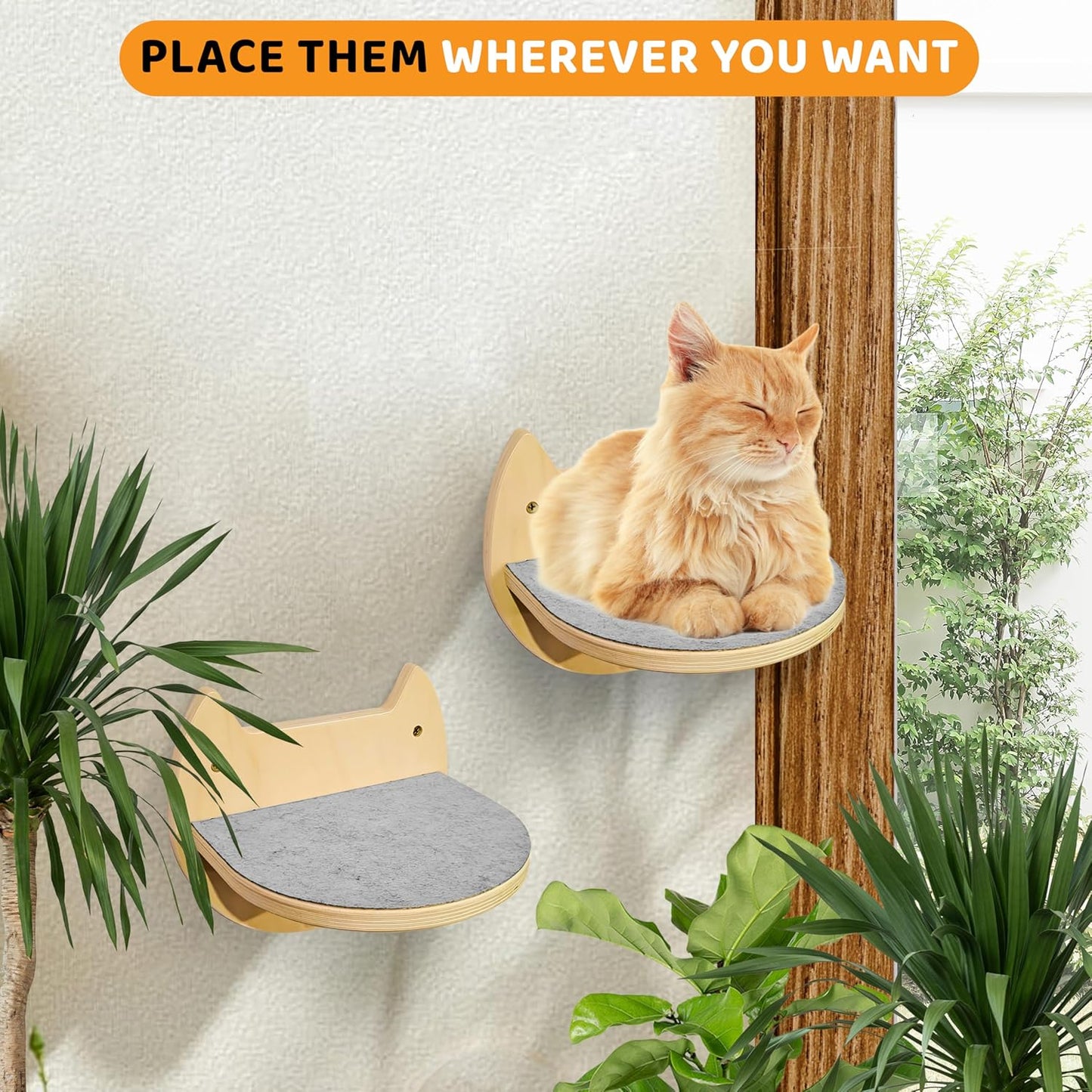 2 Pcs Cat Wall Steps – Indoor Premium Hardwood Cat Stairs – Cat Wall Shelves with Scratching Pads – Modern Wall Mounted Furniture for Climbing, Jumping & Lounging - for Large Cats