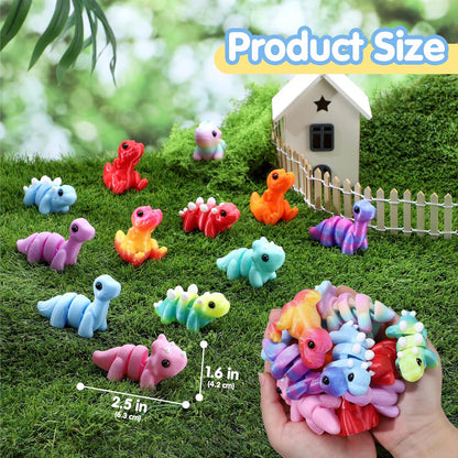 JOYIN 12 Pcs 3D Printed Dinosaur Animals Set, Mini Animals 3D Printed Toys - Cute Articulated Flexible Figurines Fidget Toys for Party Favors Birthday Gifts Desk Pets Office Home Decor