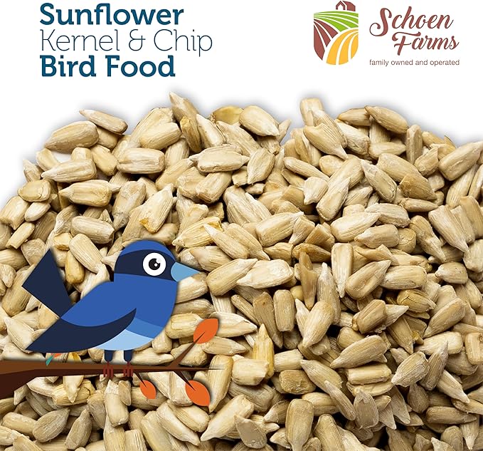 Schoen Farms Sunflower Kernels & Chips – 6 lb Bag – Hulled Sunflower Hearts Bird Seed – Clean, Wild Bird Food for Finches, Jays & Chickadees