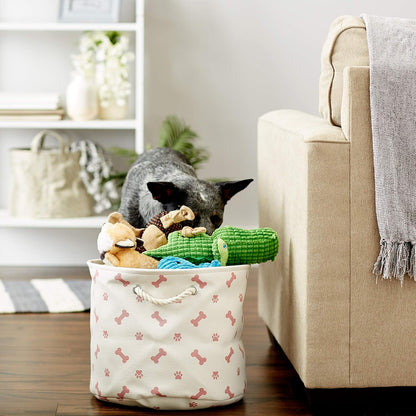 Bone Dry Pet Storage Collection Paw and Bone Print, Medium Round, 12x15x15, Rose