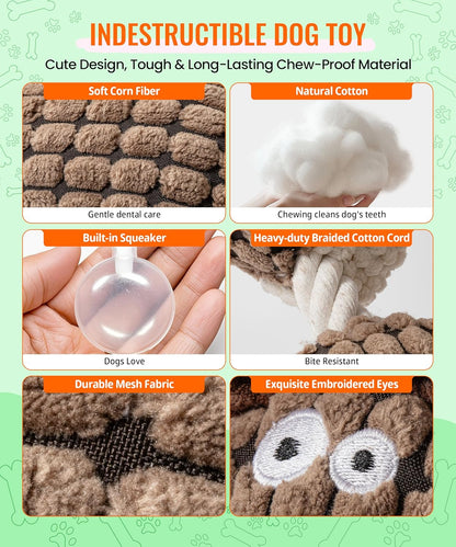 Squeaky Plush Dog Toys - Adorable Animal Designs with Soft Cotton Filling, Cute Stuffed Dog Chew Toys for Small, Medium Non-Aggressive Chewing Dogs Chewer (Brown Dog)