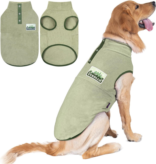 cyeollo 3XL Fleece Dog Sweater, Pullover Sweatshirt Stretchy Fleece Vest Warm Winter Fall Clothes for Large Dogs Boy Turtleneck Pet Apparel, Green XXXL