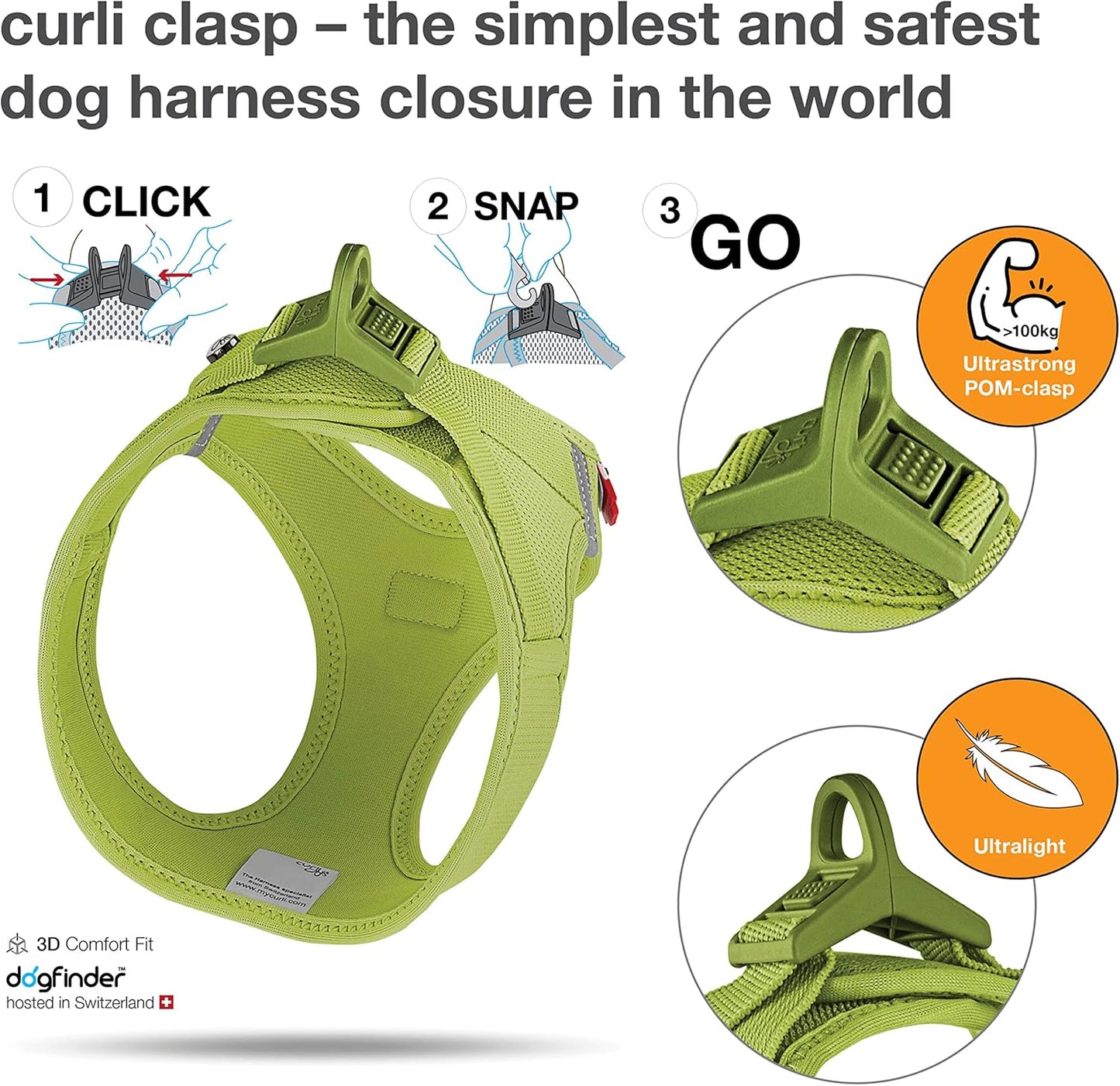 Vest Harness curli Clasp Air-Mesh Lime 2XS