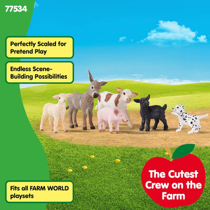 Schleich Farm World - 6 PC Baby Farm Animal Playset with Puppy, Lamb, Goat, Piglet, Calf and Donkey Toys - Realistic Barnyard Figurines - Fun Educational Figures for Kids and Toddlers Ages 3+