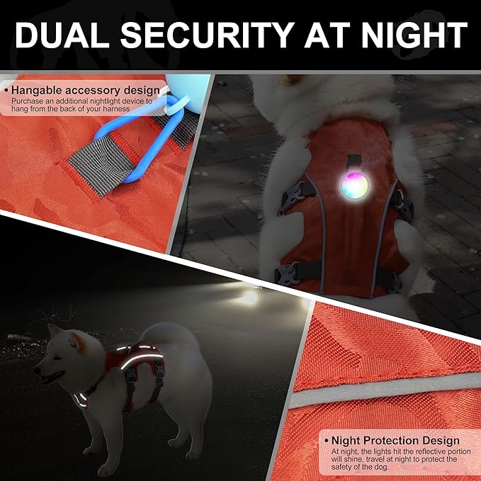 Escape Proof Dog Harness Small Sized Dog, Lightweight Full Body Pet Vest with Lift Handle & Leash Clip, Reflective Adjustable No Slip Dog Harness for Daily Walking(Red,Chest:16-27")