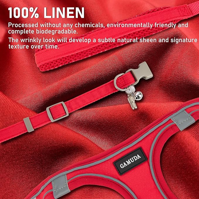 GAMUDA Small Pet Harness Collar and Leash Set, Step in No Chock No Pull Linen Fabric Soft Mesh Dog Vest Harnesses Reflective for Dogs Puppy Cats Kitten Rabbit (Red, XXS)