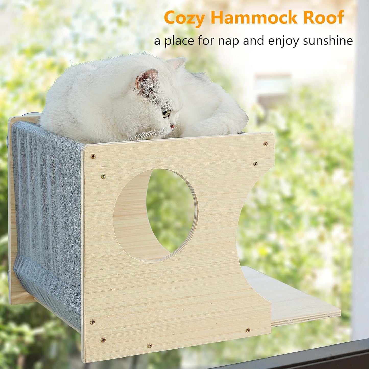 Window Cat Perch Shelves for Inside, Sturdy Wood Climbing Seat Mounted with Heavy Duty Suction Cups, Corner Window Bed for Overlooking and Sleeping(Right)