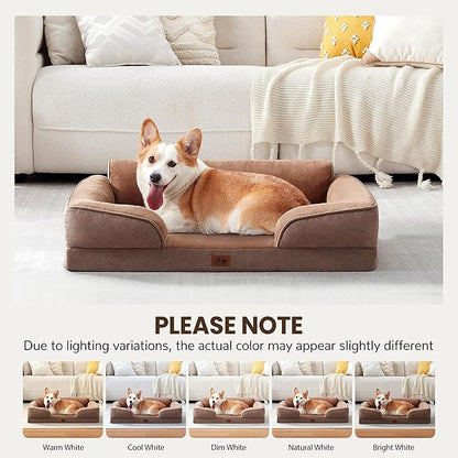 Orthopedic Dog Beds for Large Sized Dogs, Waterproof Egg-Crate Foam Pet Couch Bed with Soft Sides, Non-Slip Dog Sofa with Flannel Removable Washable Cover, 35" L Supportive Pet Sofa, Brown