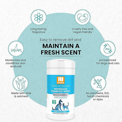 Nootie Waterless Shampoo Wipes for Dogs & Cats - Value Pack, 210 Count - Long Lasting Sweet Pea Vanilla Fragrance - Sold in Over 10,000 Vet Clinics and Pet Stores Worldwide, Made in USA