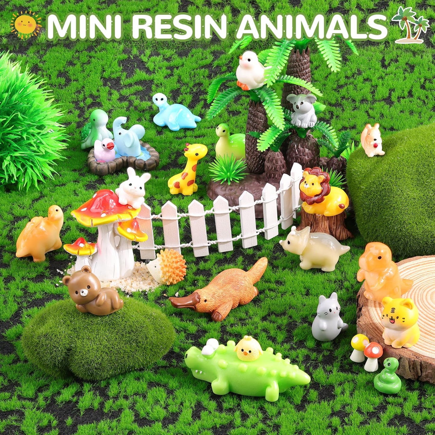 45PCS Mini Resin Animals Tiny Cute Forest Figurines, Miniature Figures to Hide, Little Animal Toys Small Accessories for Topper Desk Garden Dollhouse Landscape Aquarium Ornaments Crafts & Decor