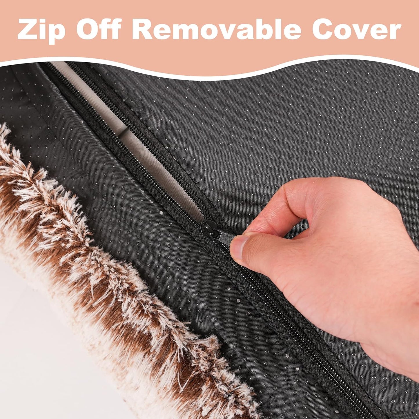 Bedfolks Waterproof Crate Bed, Plush Dog & Cat Bed with Removable Washable Cover, Faux Fur Kennel Pad, 23"x18", Brown