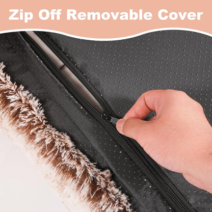 Bedfolks Waterproof Dog Crate Bed, Plush Dog Kennel Pad with Removable Washable Cover, Faux Fur, 17"x12", Brown