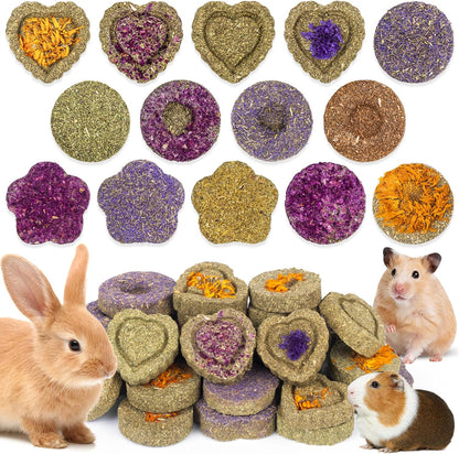 BESENL 36PCS Guinea Pig Hay Food Natural Rabbit Chew Toys for Teeth，Hamster Toys, Bunny Chew Toys Timothy Hay Treats for Rabbits Chinchillas Rats, Small Animals Teeth Grinding