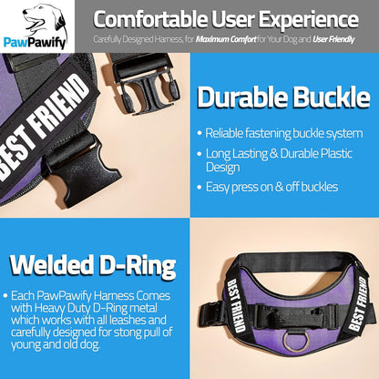 PawPawify Custom No Pull Dog Harness with Name and Phone Number, Heavy Duty Personalized Pet Vest to Prevent Tugging, Pulling, or Choking, Training and Walking (Purple, L (Chest 23-30in))