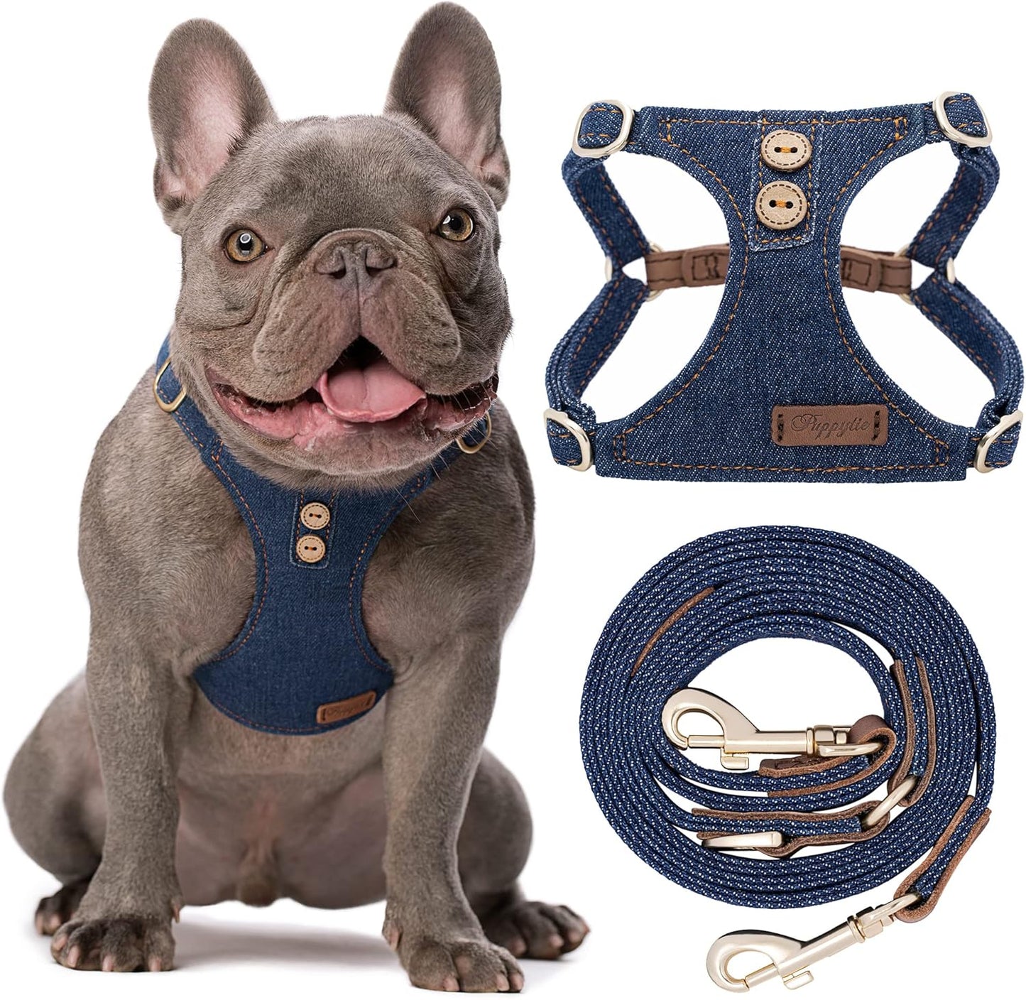 No Pull Dog Harness with Multifunction Dog Leash,Soft Adjustable No Choke Escape Proof Pet Harness Vest for Medium Dogs or Large Dogs,Denim Blue,M