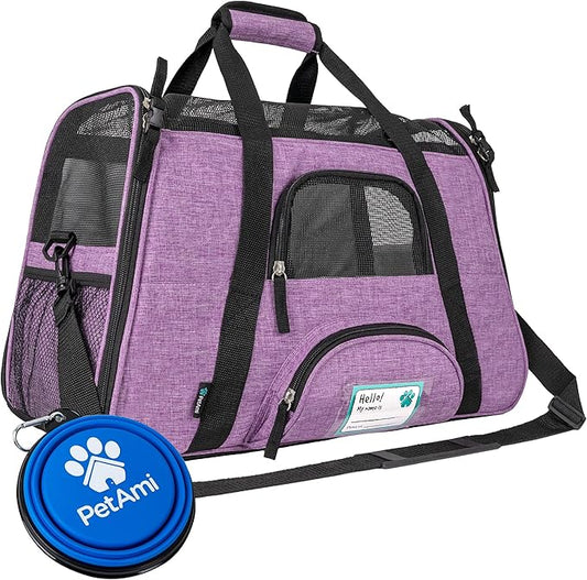 PetAmi Airline Approved Pet Carrier for Cat, Soft Sided Dog Carrier for Small Dog, Cat Travel Supplies Accessories for Indoor Cat, Ventilated Pet Carrying Bag Medium Kitten Puppy, Large Heather Purple