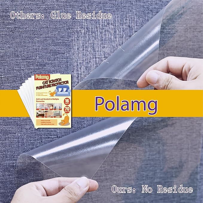 Anti-Cat Scratch Furniture Protector-16-Pack –Single-Sided, Heavy-Duty Self-Adhesive Tape, No-Residue for Couch, Doors & Walls - with 70 Twist Pins (16P+70 Pins)