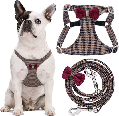 Puppytie No Pull Dog Harness with Multifunction Dog Leash,Soft Adjustable No Choke Escape Proof Pet Harness Vest for Medium Dogs,Knitted Brown,M