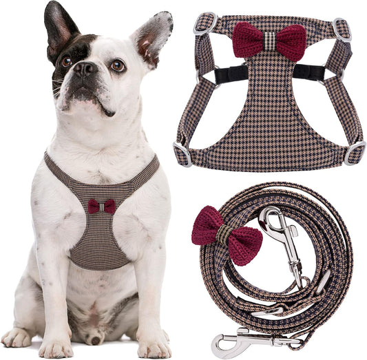 Puppytie No Pull Dog Harness with Multifunction Dog Leash,Soft Adjustable No Choke Escape Proof Pet Harness Vest for Medium Dogs,Knitted Brown,M