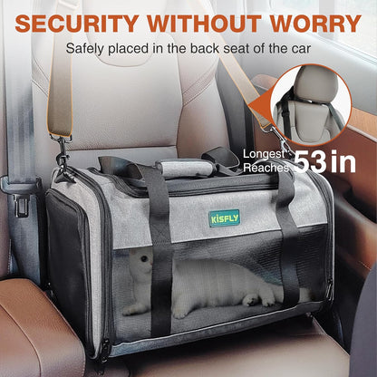 TSA Approved Pet Carrier in Cabin, 17"x11"x9.5" Soft Cat Carriers for Small Cats up to 12 lb, Top-Open Portable Dog Carrier with Litter Box and Anti-Scratch Mesh for Puppy up to 10 lb, Gray