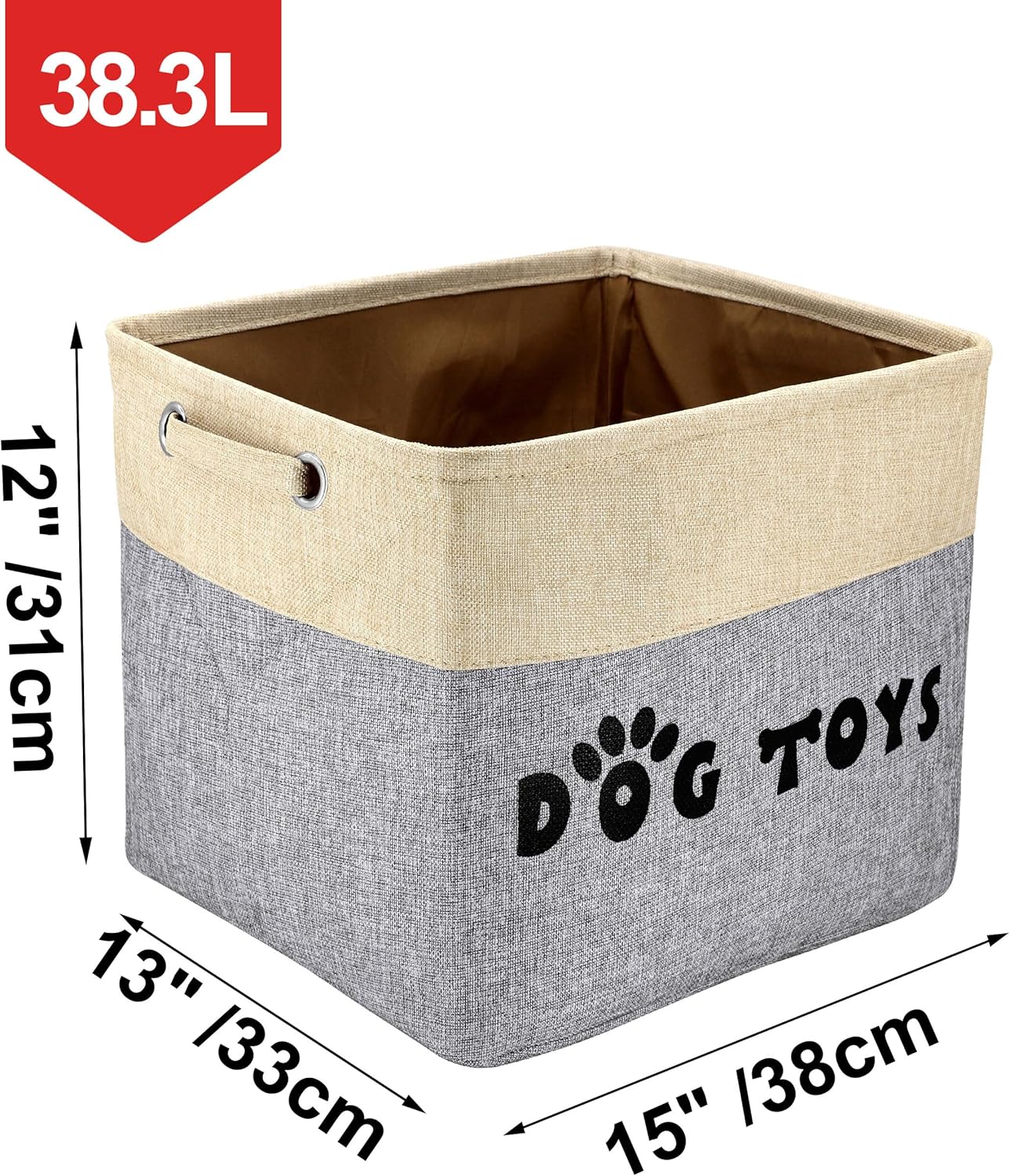 PET ARTIST Large Dog Toy Basket Bin - Rectangular Storage Box Chest Organizer for Dog Toys,Coats,Clothing,Apparel & Accessories & Blanket,Gray,15"x13"x12"
