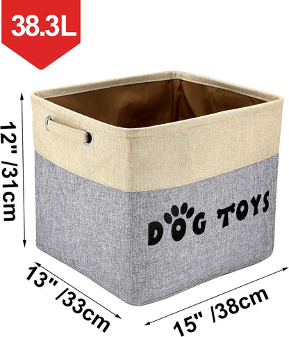 PET ARTIST Large Dog Toy Basket Bin - Rectangular Storage Box Chest Organizer for Dog Toys,Coats,Clothing,Apparel & Accessories & Blanket,Gray,15"x13"x12"