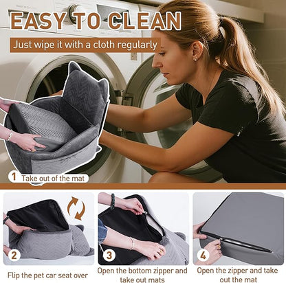 Dog Car Seat for Small Medium Dog up to 30 lbs with Waterproof PU Cover Pet Car Booster Seat with Memory Foam for Travel, Grey, 2 Safety Belt