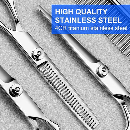 Professional Dog Grooming Scissors Kit, Titanium Coated Dog Scissors for Grooming, 5 in1 Grooming Shears Kit for Dogs Cat Pet At Home