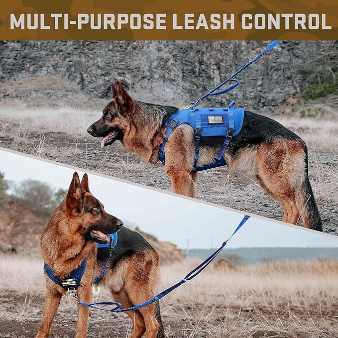 Forestpaw Dog Harness Medium Sized,Tactical Dog Harness with Handle,No Pull Military Style Service Dog Vest with Pockets Adjustable for Medium Large Dogs,Blue,Chest 21.5-45"