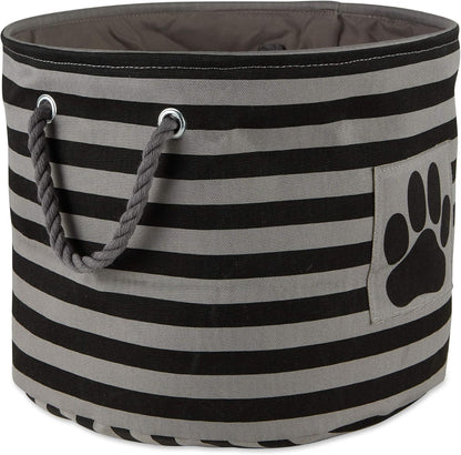 Bone Dry 5743 Pet Storage Collection Striped Paw Patch Bin, Medium Round, Black