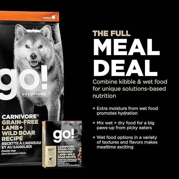 Go! Solutions Carnivore, Grain-Free, Protein Rich Dry Dog Food, Lamb and Wild Boar Recipe, 22 lb Bag