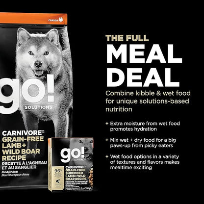 Go! Solutions Carnivore, Grain-Free, Protein Rich Dry Dog Food, Lamb and Wild Boar Recipe, 22 lb Bag