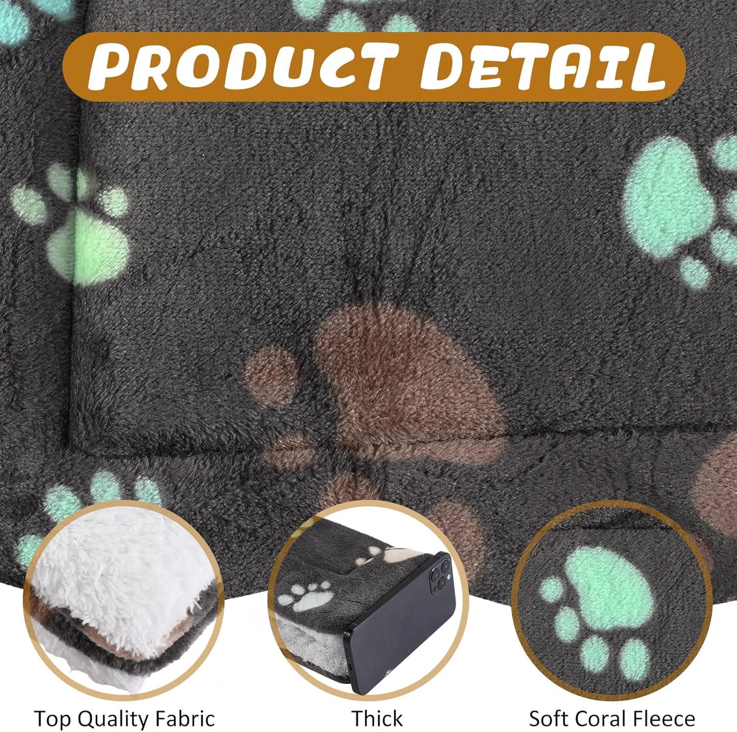 Tuanse 4 Pack Ultra Soft Dog Cat Bed Mat with Cute Prints Reversible Fleece Dog Crate Kennel Pad Cozy Washable Thickened Hamster Guinea Pig Pet Bed Mat for Small Animals(13 x 19 Inches,Black)