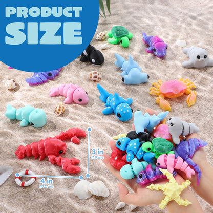 JOYIN 12 Pcs 3D Printed Ocean Animals Set, Mini Animals 3D Printed Toys - Cute Articulated Flexible Figurines Fidget Toys for Party Favors Birthday Gifts Desk Pets Office Home Decor