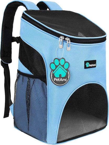 PetAmi Small Dogs and Cat Backpack Carrier, Airline Approved Pet Backpack Carrier, Ventilated, Safety Strap, Buckle Support Designed for Hiking Travel Camping Outdoor, Max 18 lbs (Light Blue)
