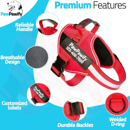 PawPawify Custom No Pull Dog Harness with Name and Phone Number, Heavy Duty Personalized Pet Vest to Prevent Tugging, Pulling, or Choking, Training and Walking (New Red, XL (Chest 28-35in))