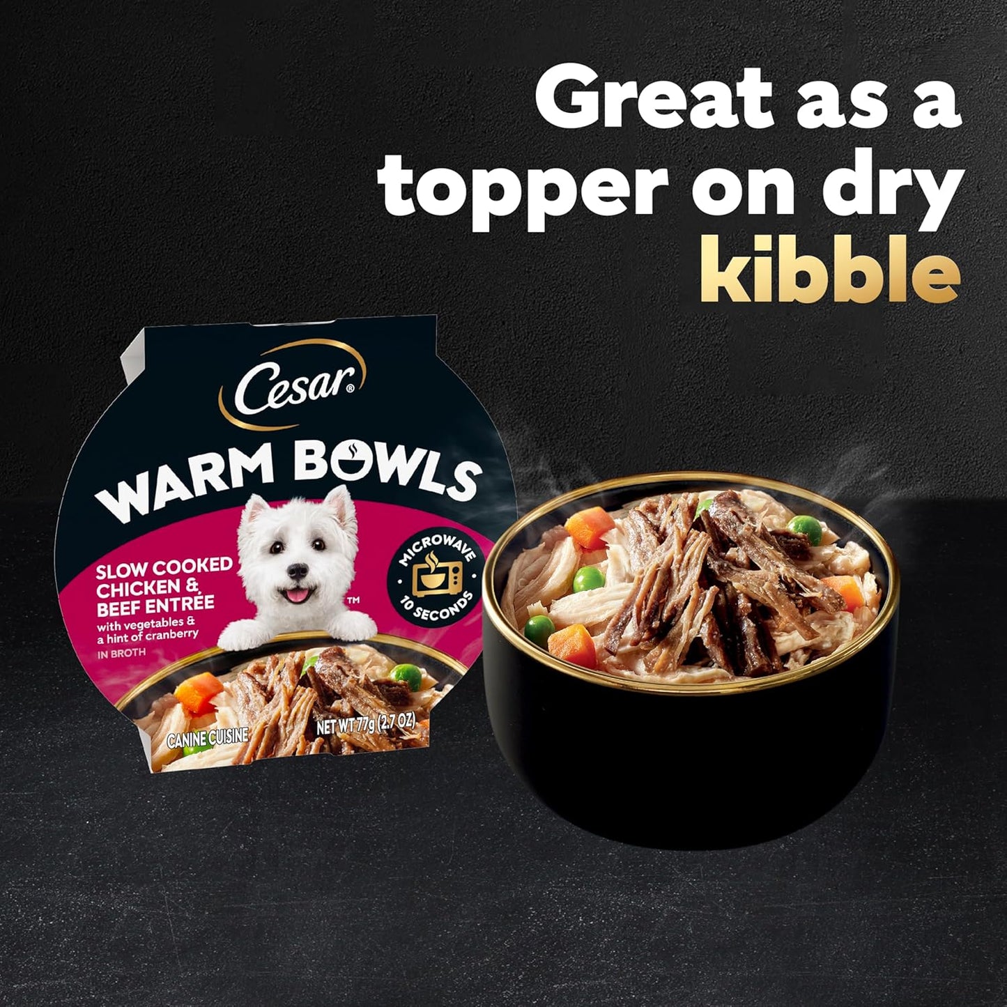 Cesar Warm Bowls Wet Dog Food Chicken & Beef Entree with Vegetables Entrée, 2.7 oz. Trays (10 Count, Pack of 1)