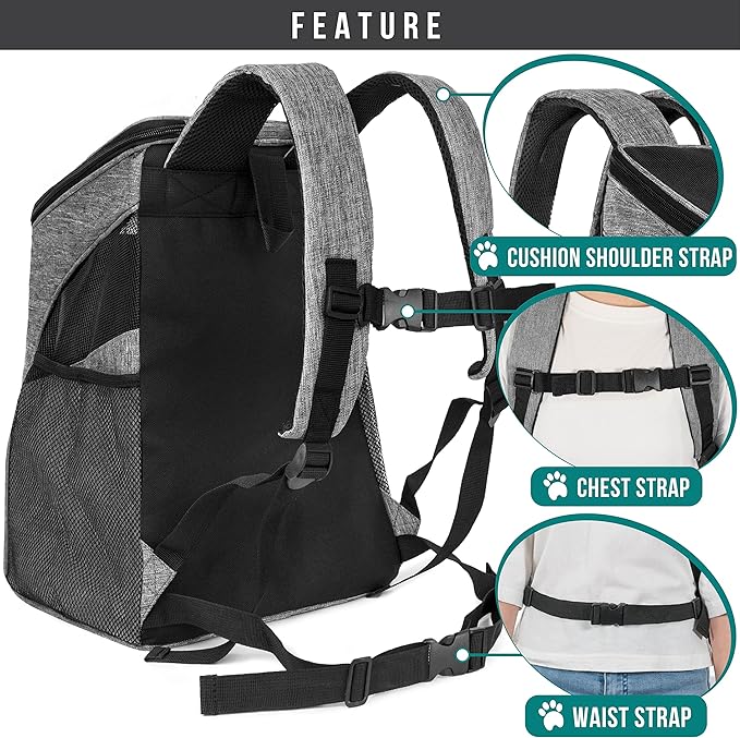 PetAmi Small Dogs and Cat Backpack Carrier, Airline Approved Pet Backpack Carrier, Ventilated, Safety Strap, Buckle Support Designed for Hiking Travel Camping Outdoor, Max 18 lbs (Heather Gray)