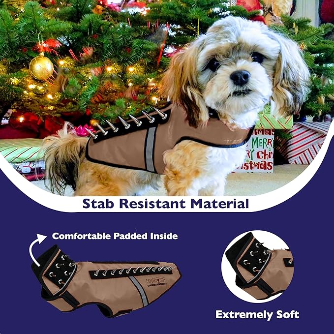 CoyoteVest SpikeVest Dog Harness Vest for Small Dogs, Reflective Dog Vest with Spikes to Shield Your pet from Coyotes, Raptor and Animal Attacks, Anti Hawk Vest, Made in USA (XXS-Texas Tan)