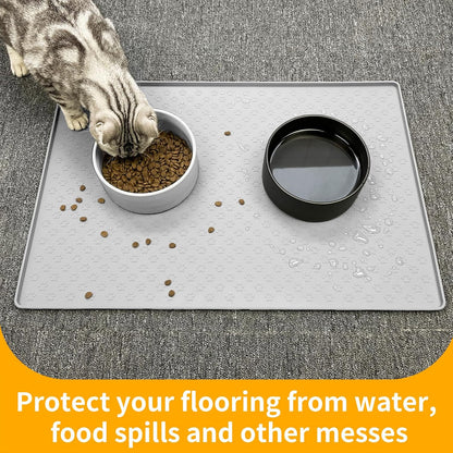 Ptlom Dog Food Mat Anti-Slip Pet Bowl Mats for Food and Water, High-Lips Pet Placemat Prevent Messy Spills to Floor, Waterproof Puppy Feeding Tray for Small, Medium Large Dogs Cats, Silicone