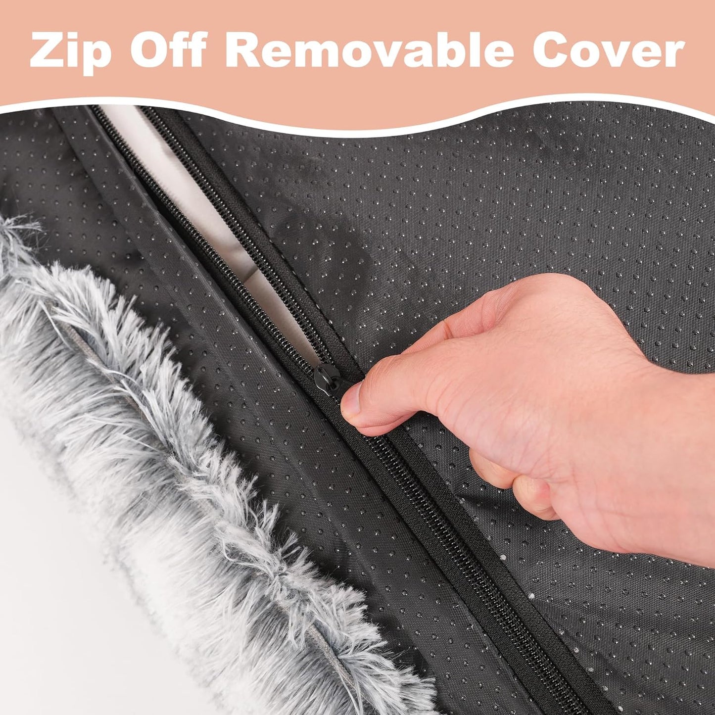 Bedfolks Waterproof Dog Crate Bed With Removable Washable Cover, Plush Faux Fur Pad for Large Dogs, Fluffy Kennel Bed 35"x23", Dark Grey