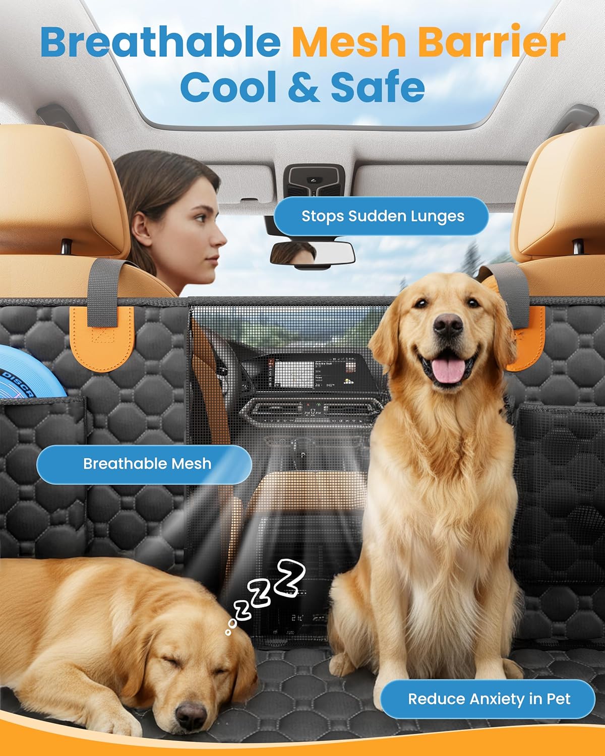 Dog Car Seat Cover for Back Seat, Hard Bottom Back Seat Extender for Dogs, Waterproof Dog Hammock for Truck Support to 400lbs, Car Seat Protector for Cars, Trucks, SUV, Jeep